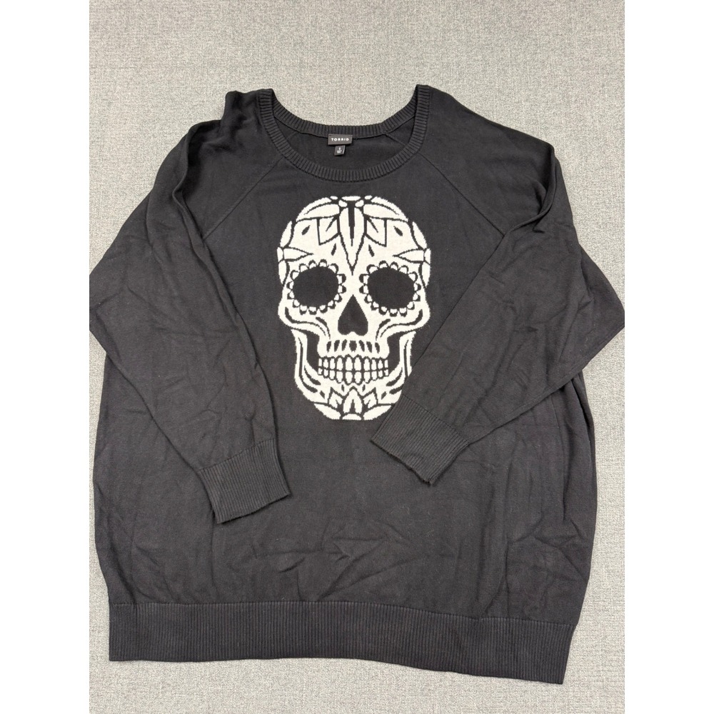 Torrid Womens Black Sugar Skull Cotton Knit Pullover Sweater Size 5 5X 13822350